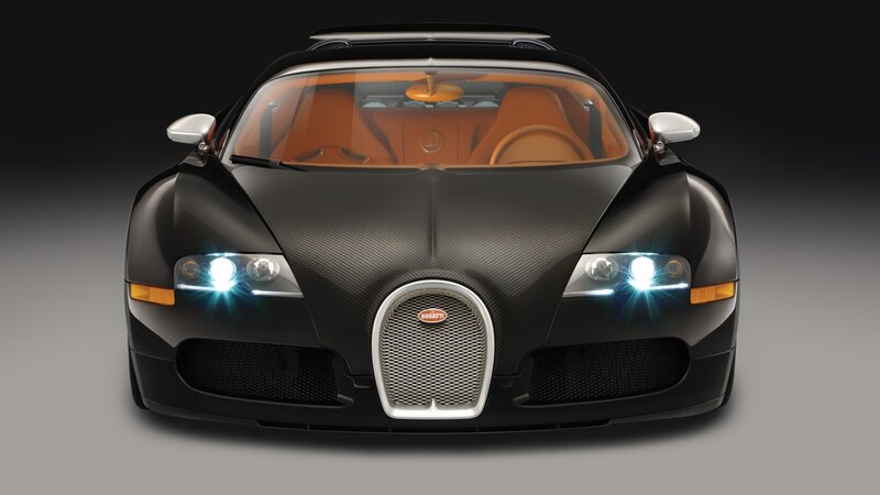 Bugatti Veyron Supercar — Black, Dramatic, Photograph, Carbon Fiber, Headlights, Interior