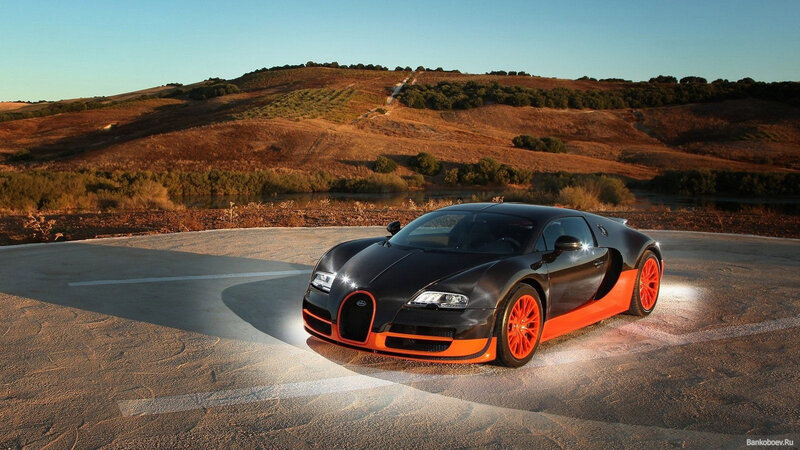 Bugatti Veyron Supercar — Black, Dramatic, Sunset, Photograph, Car