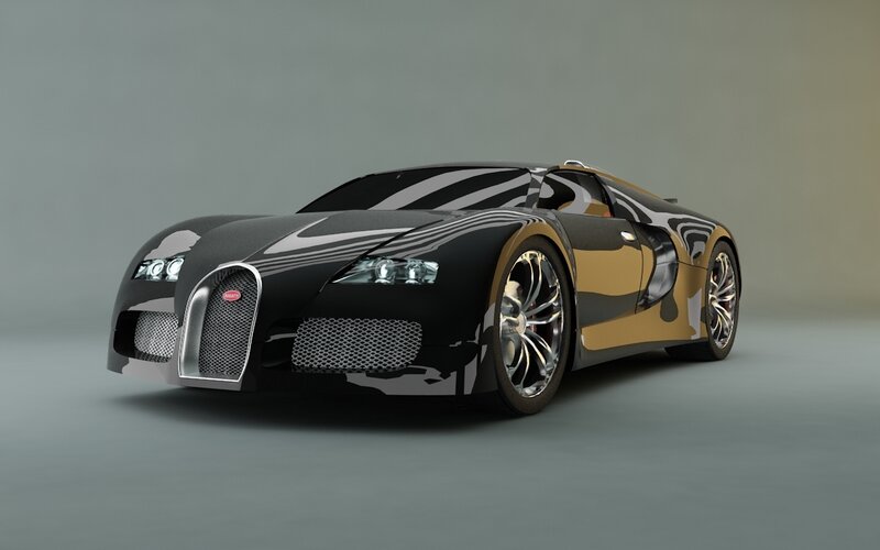Bugatti Veyron Supercar — Black, Sleek, 3d Render, Car