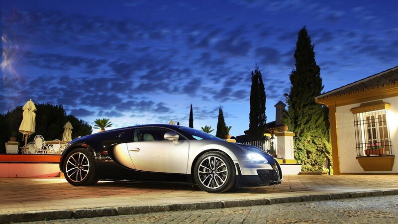 Bugatti Veyron Supercar — Blue, Dramatic, Night, Photograph