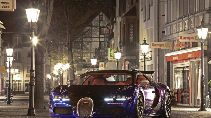 Bugatti Veyron Supercar — Blue, Dramatic, Night