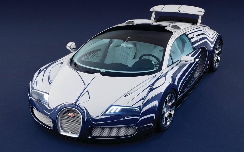 Bugatti Veyron Supercar — Blue, Dramatic, Photograph, White and Blue Paint