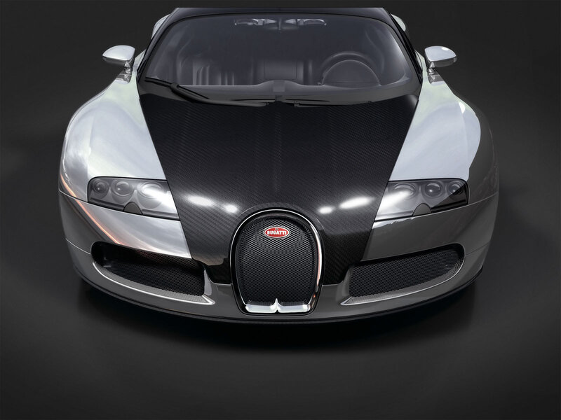 Bugatti Veyron Supercar — Silver, Dramatic, Photograph, Carbon Fiber, Headlights, Grille