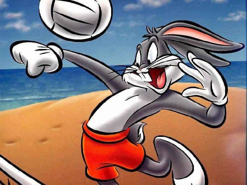 Bugs Bunny playing beach volleyball