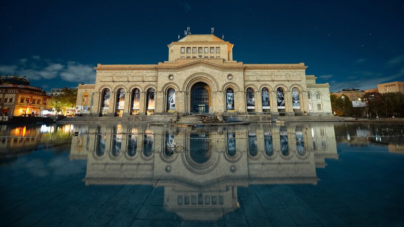 Building at Night — Blue, Serene, Photograph, Night Sky