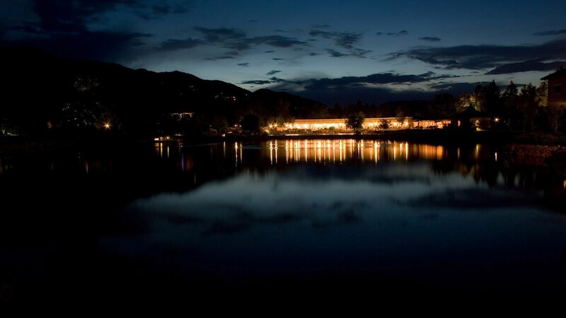 Building by Lake at Night