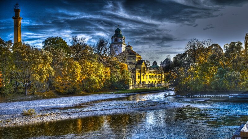 Building by River at Dusk