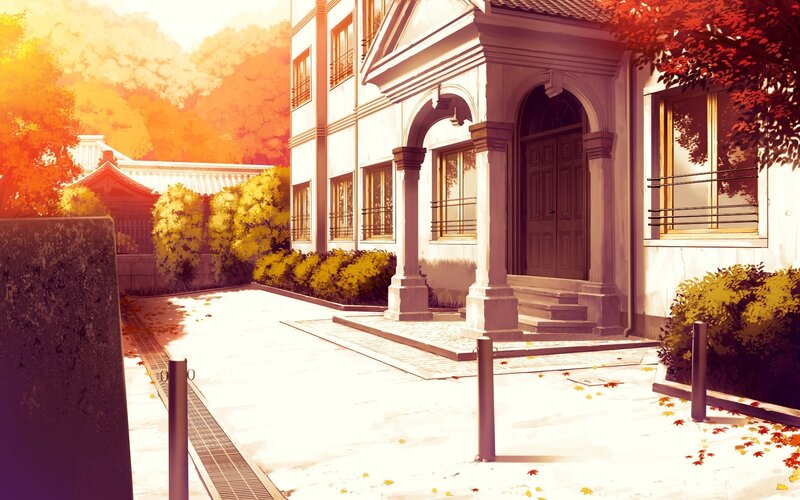 Building Entrance with Autumn Leaves