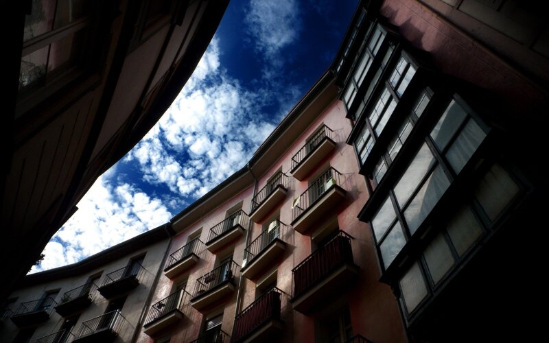 Building facade with blue sky