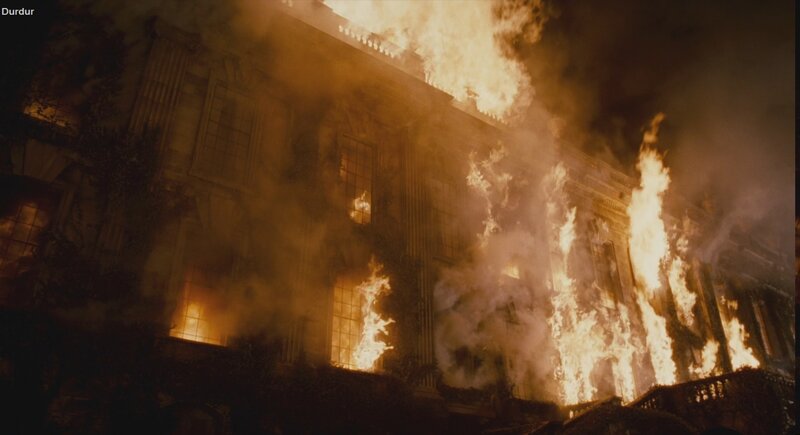 building on fire at night