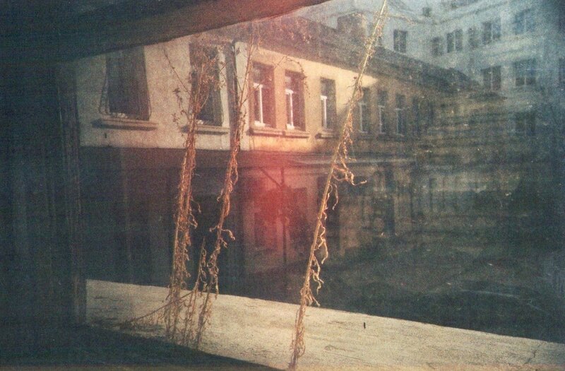 Building reflection in a window