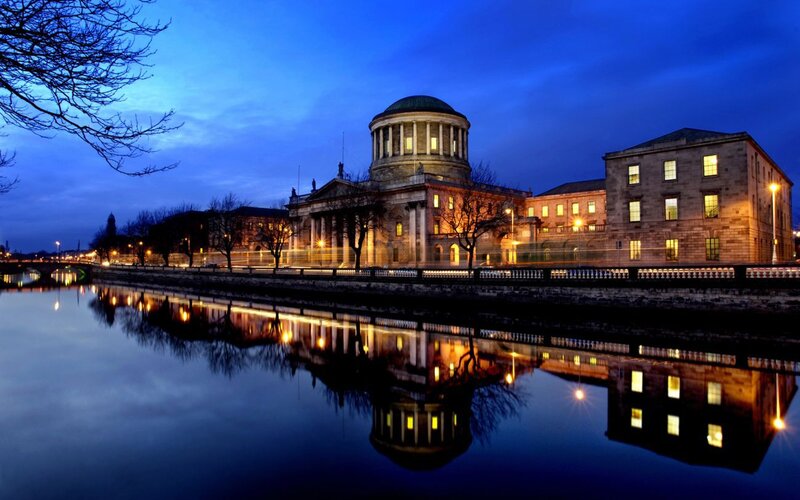 Building with Dome at Night — Blue, Serene, Photograph