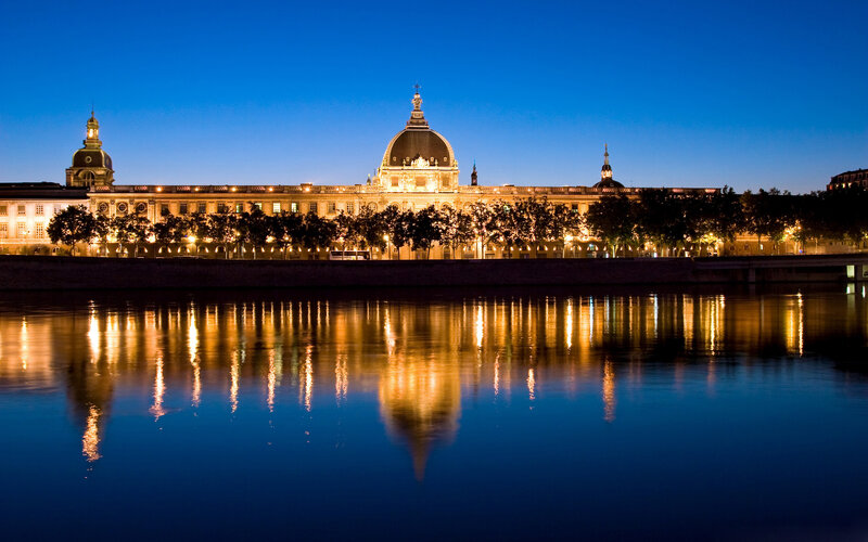 Building with Dome at Night — Blue, Serene