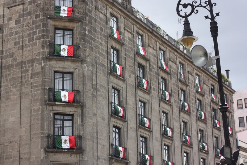 Building with Flags — Gray