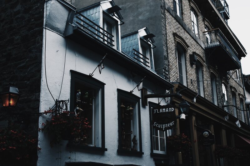 Building with Hanging Flowers