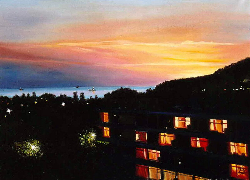Building with Lit Windows