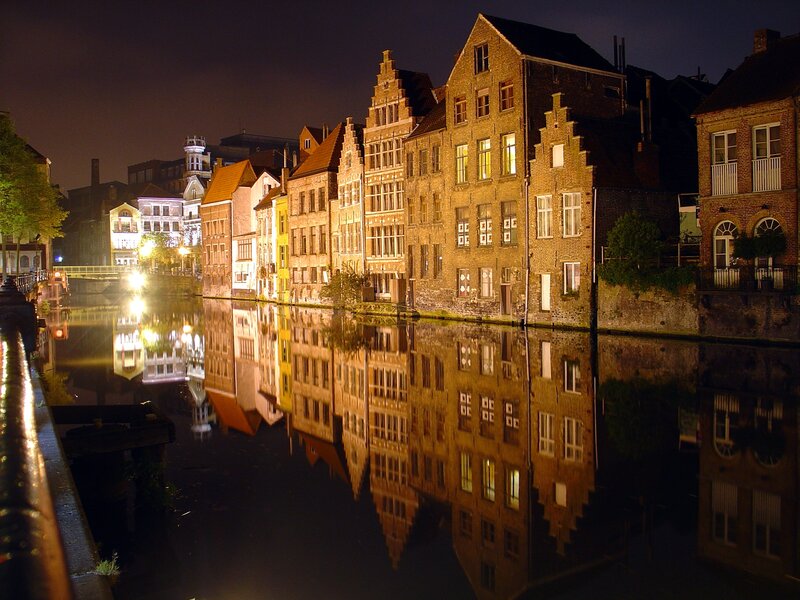 Buildings Along Canal — Brown, Serene