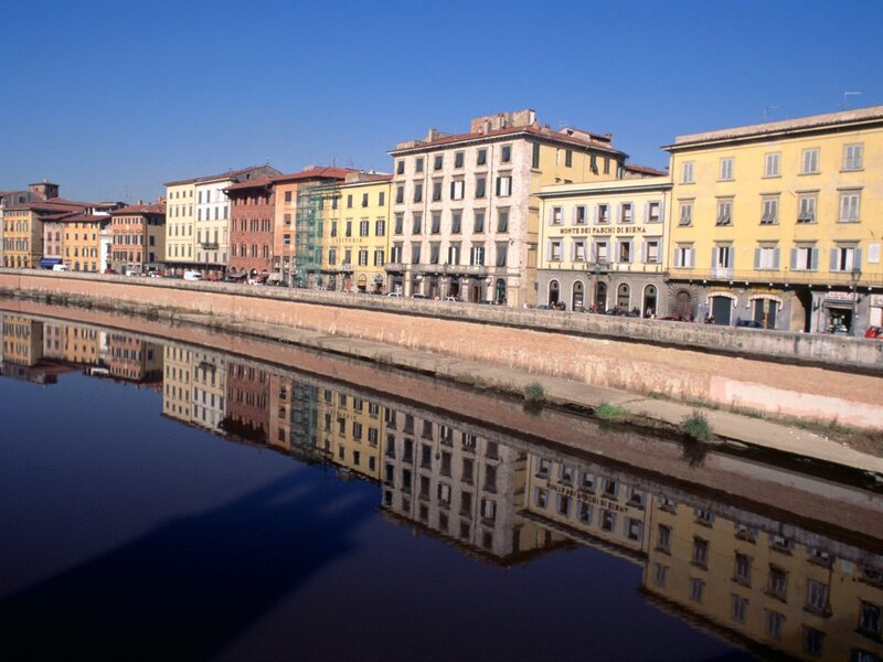 Buildings Along River — Blue