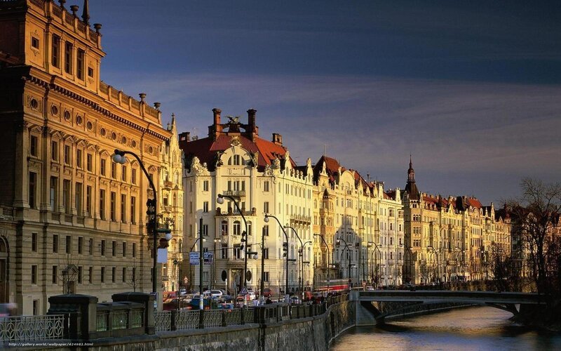 Buildings Along Riverbank — Yellow, Dramatic
