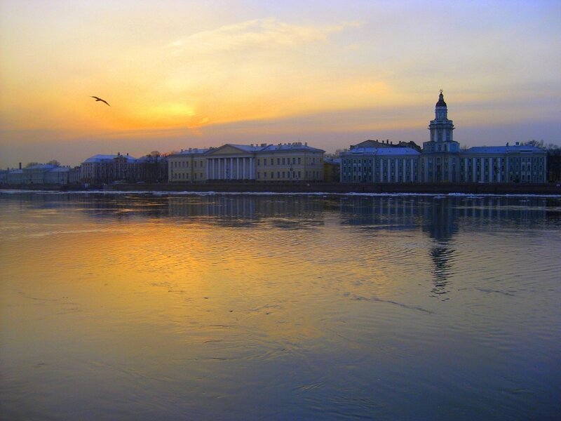 Buildings Along Riverbank — Yellow