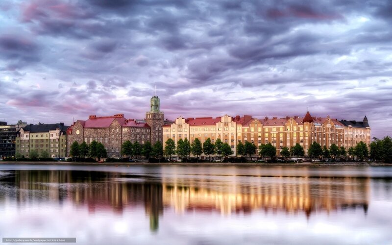 Buildings Along Waterfront — Purple