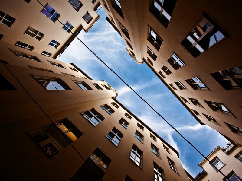 buildings framing the sky