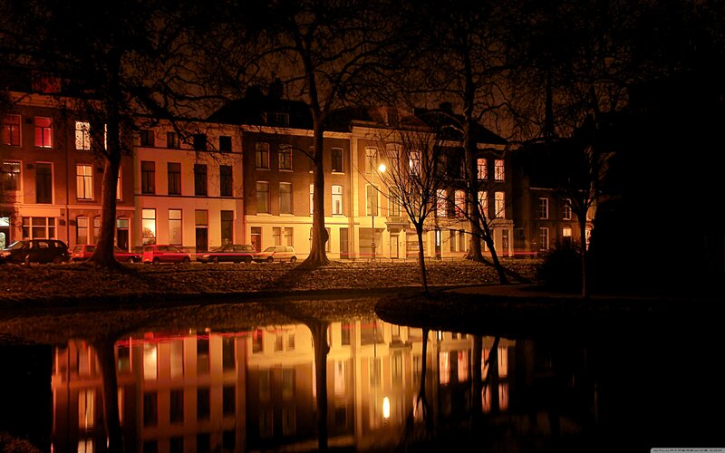 Buildings Reflected in Water — Black