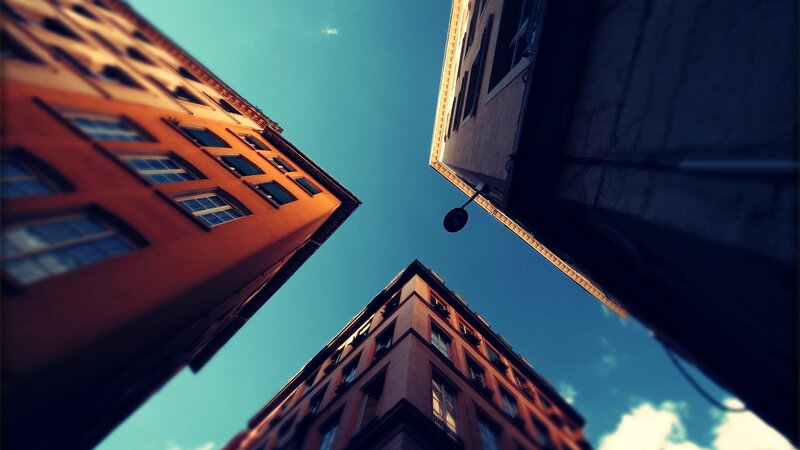 Buildings Viewed from Below — Blue