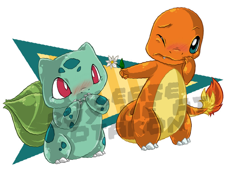 Bulbasaur and Charmander with flower