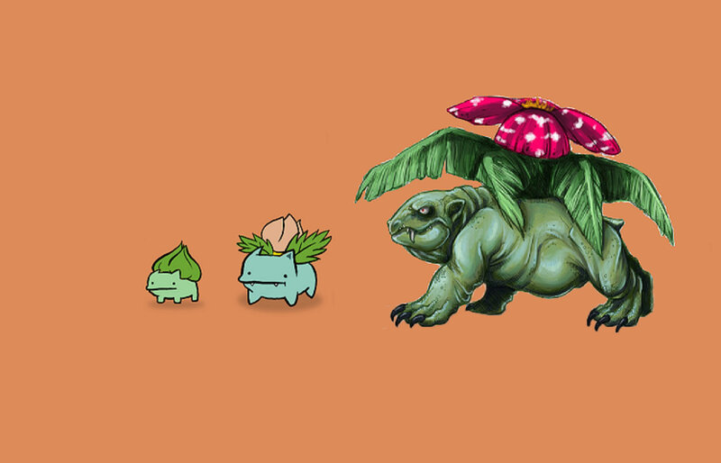 Bulbasaur Evolution Line — Orange, Playful