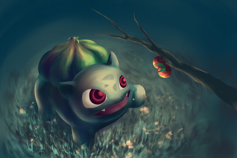 Bulbasaur in a dark forest