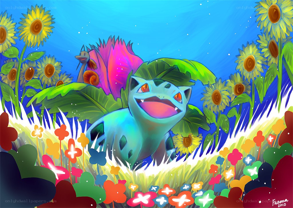 Bulbasaur in a sunflower field