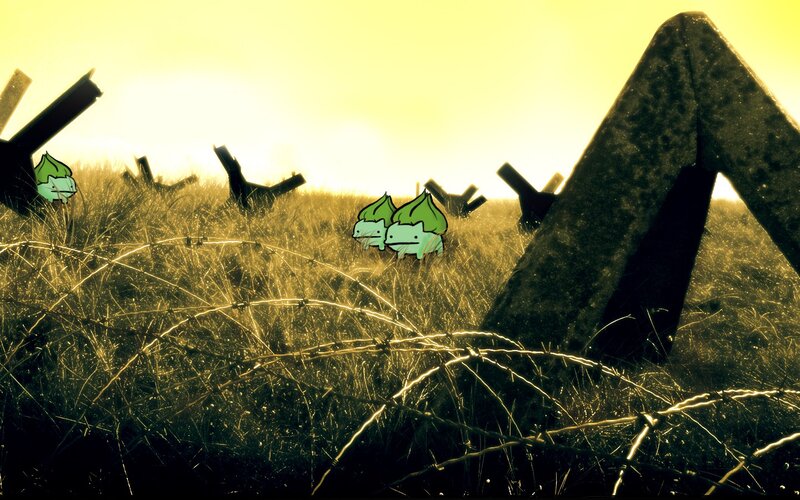 Bulbasaur in a war zone
