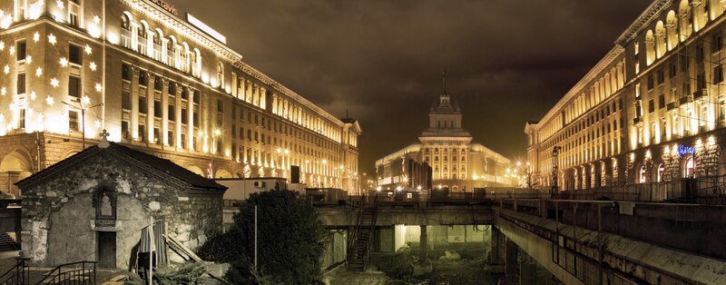 Bulgaria's National Assembly at night