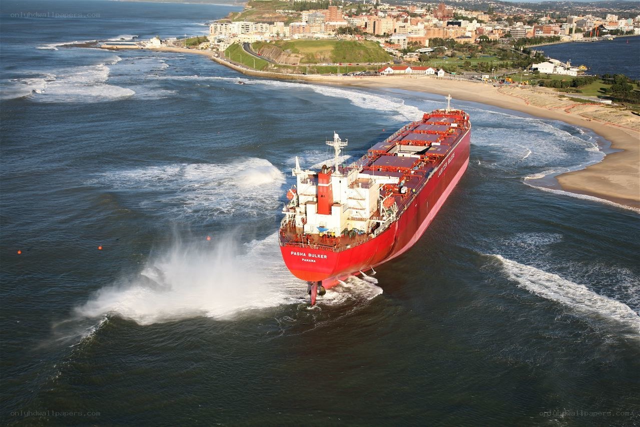 Bulk carrier ship near coast