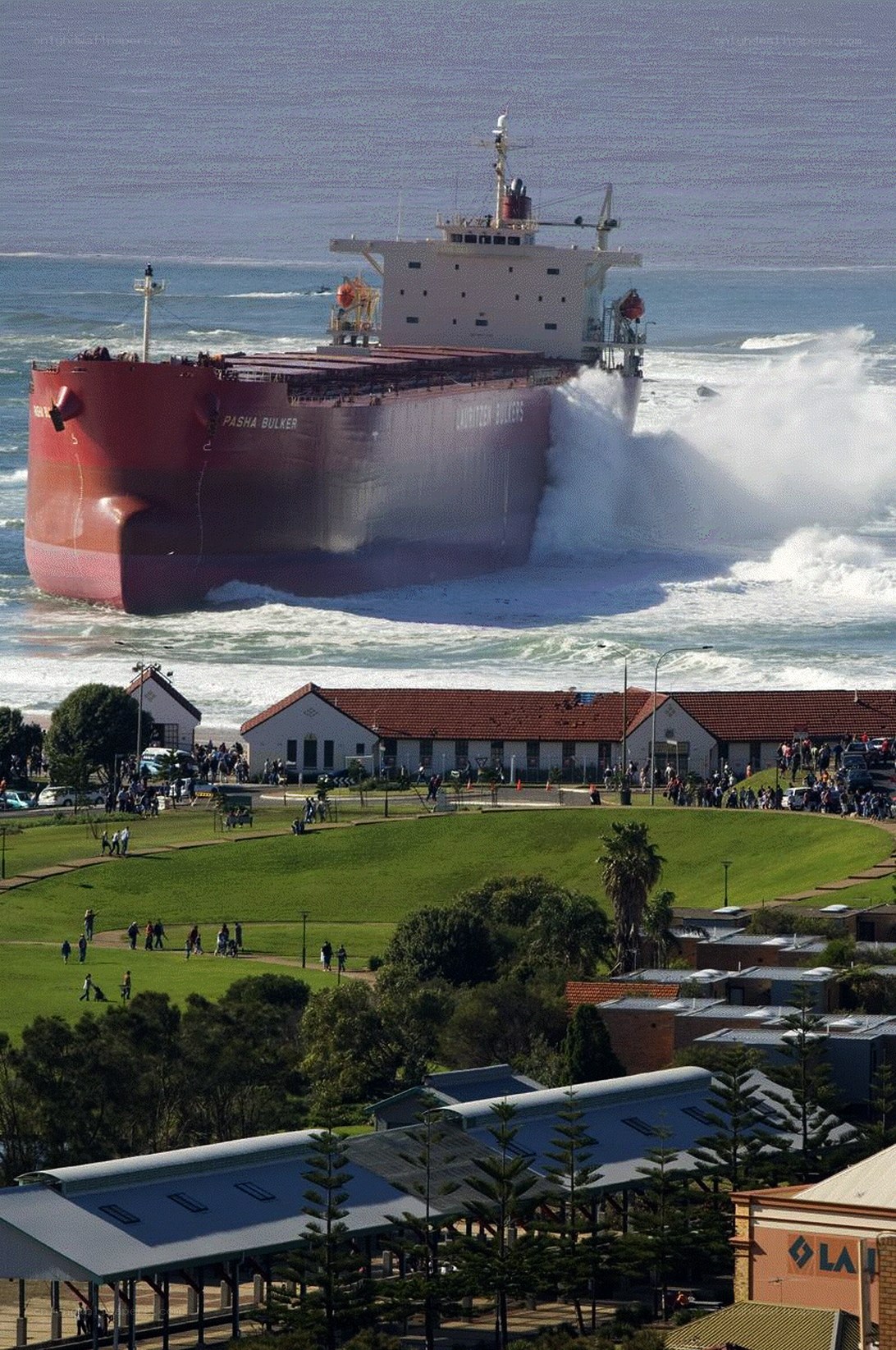 Bulk carrier ship near shore