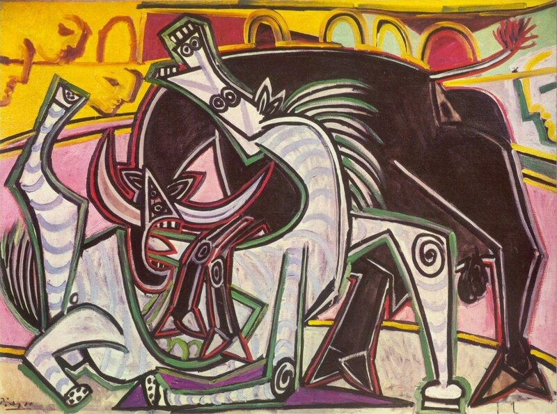 Bull and Horse in a Colored Arena