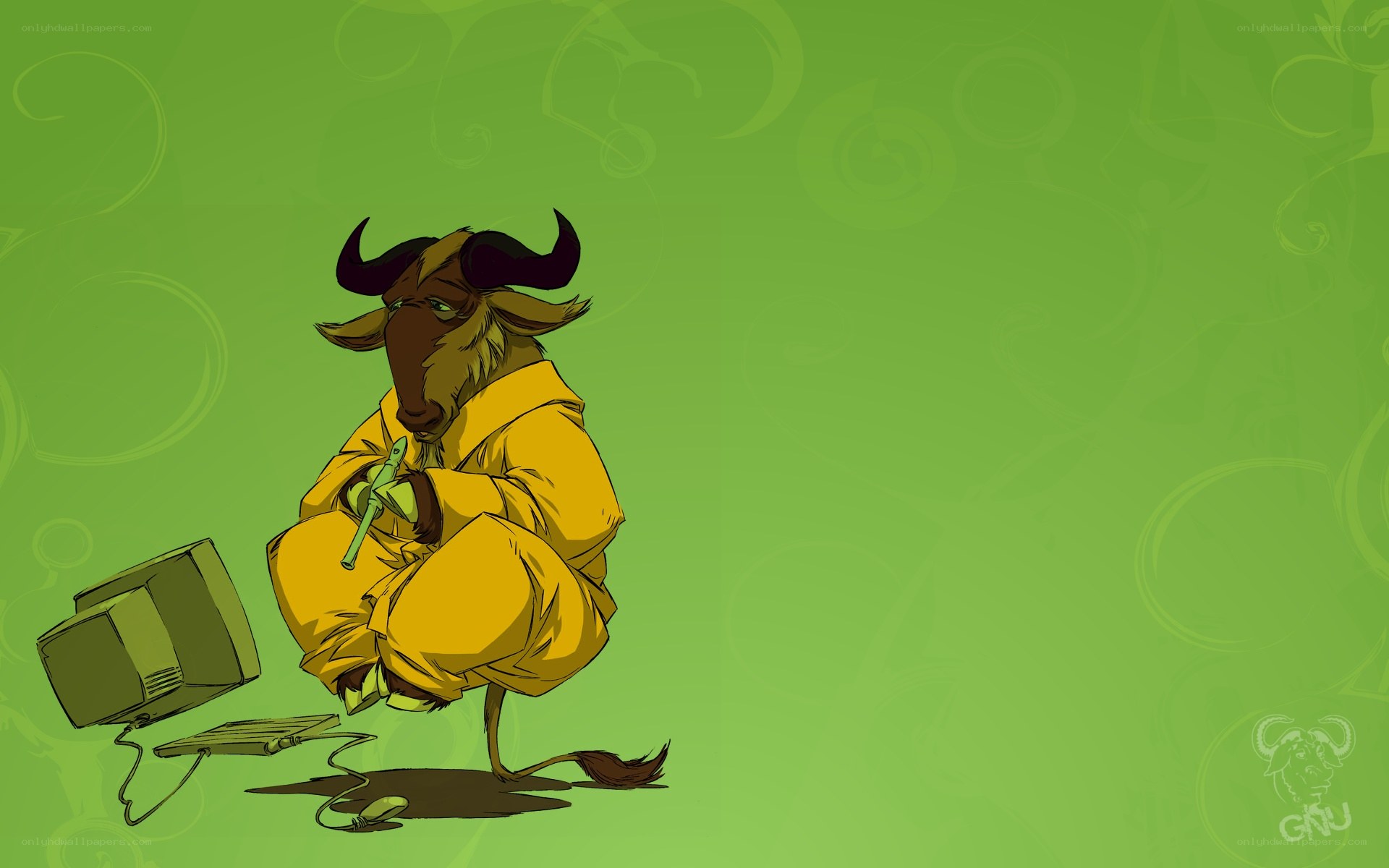 bull character with computer