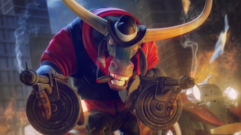 Bull Character with Guns