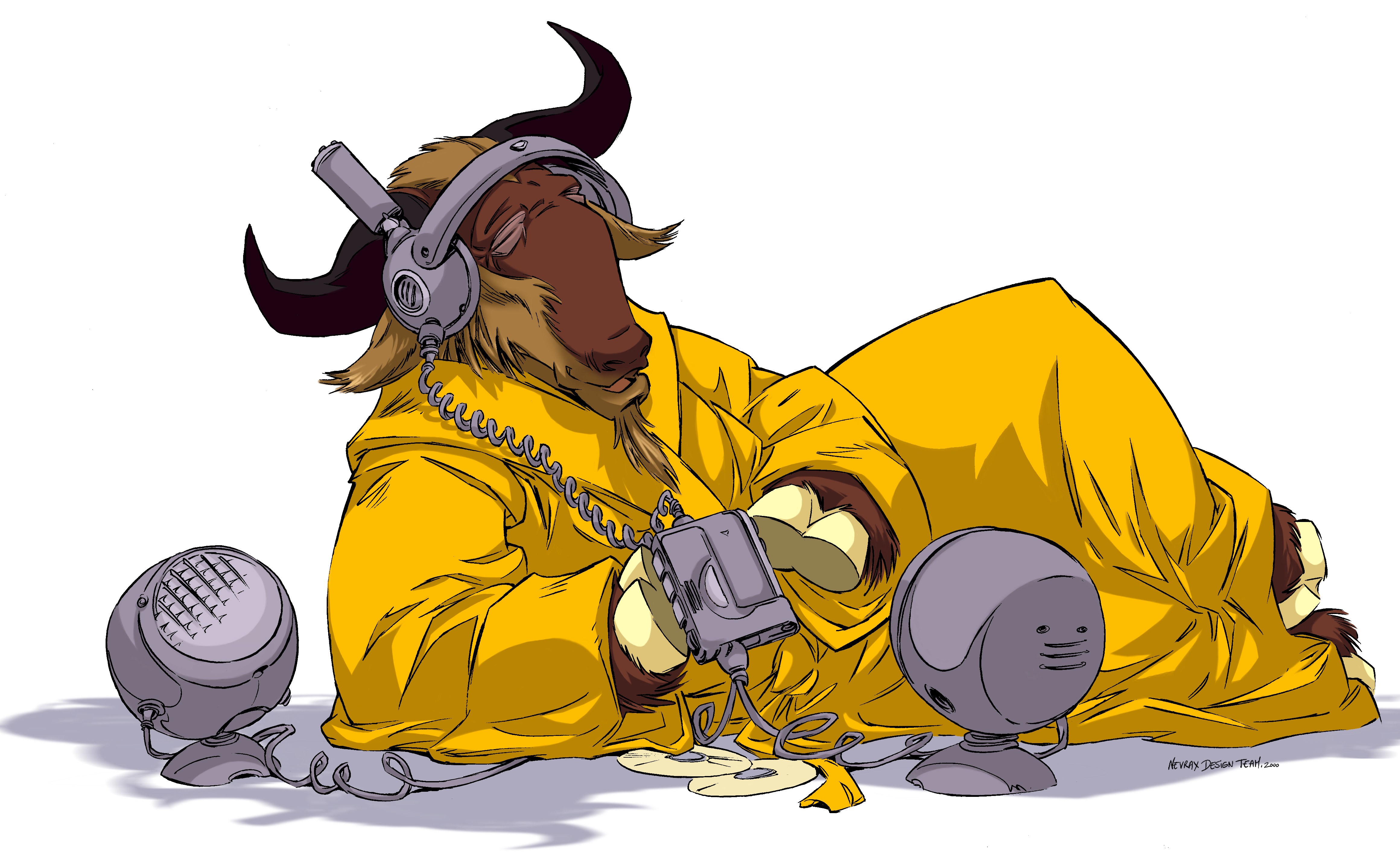 bull character with headphones