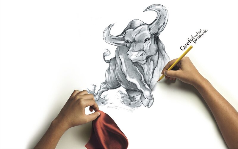 Bull Drawing on Paper