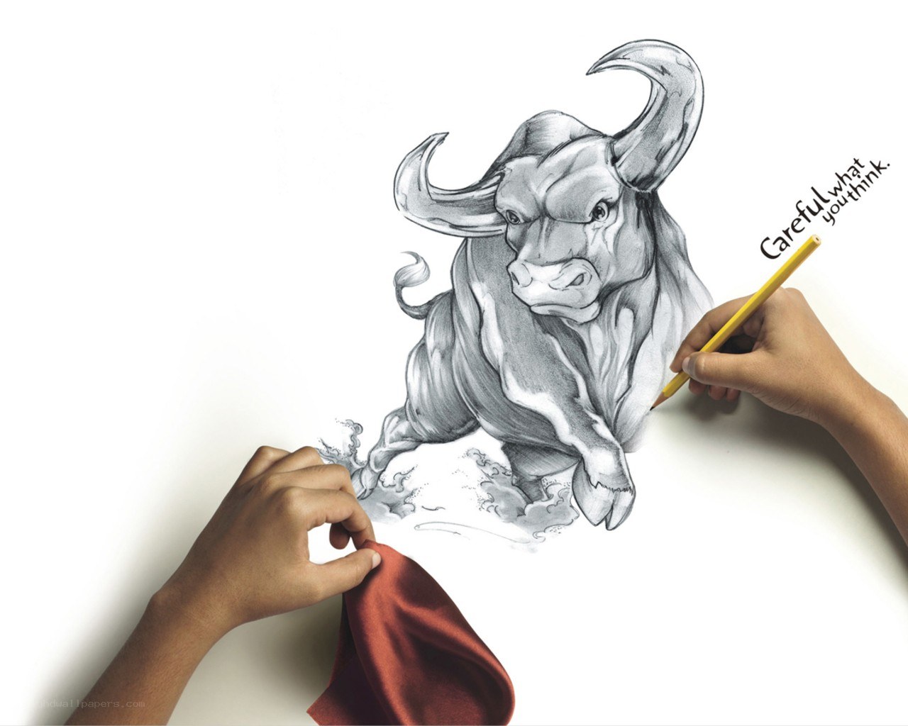 Bull drawing with red cloth