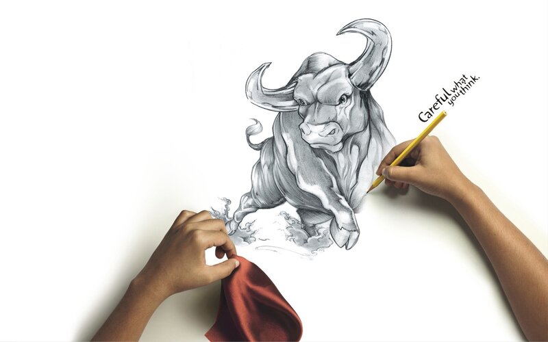 Bull drawing with text