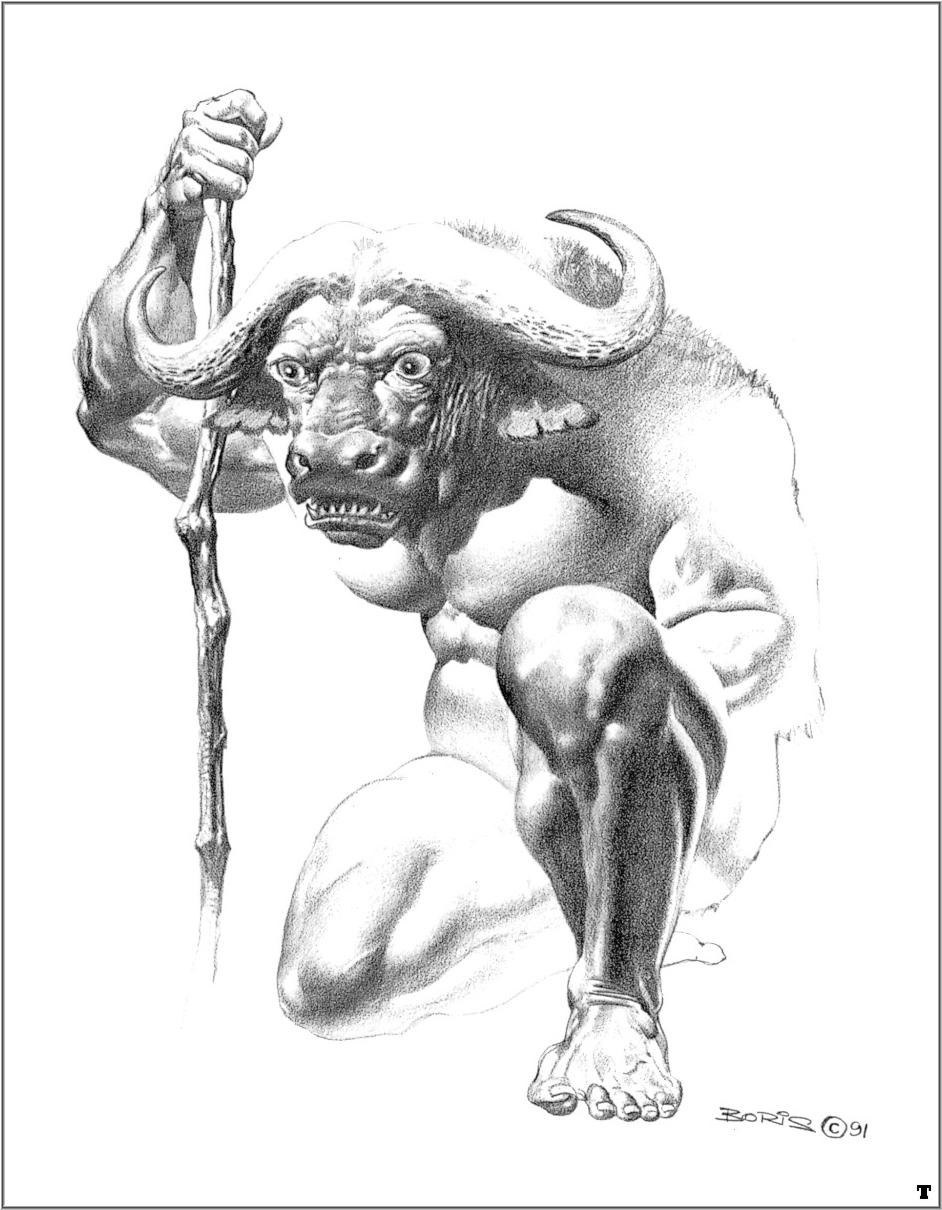 Bull-headed creature with staff