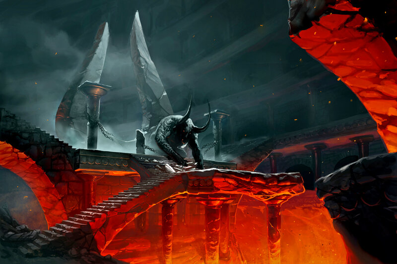 Bull-headed Demon on Stairs