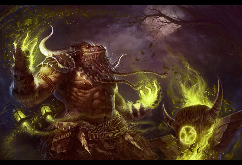 Bull-headed shaman casting spell