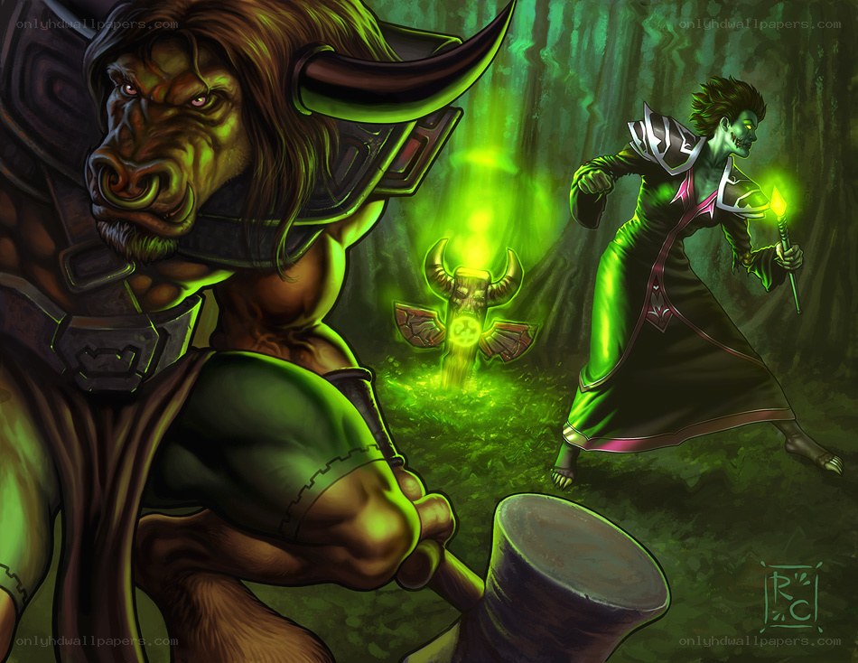 Bull-headed warrior confronts a mage