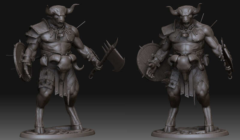 Bull-headed Warrior Figure — Gray