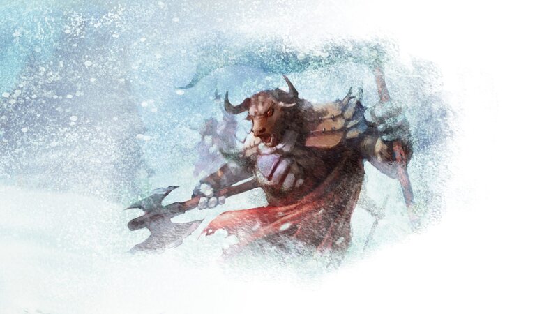 Bull-headed warrior in snowstorm