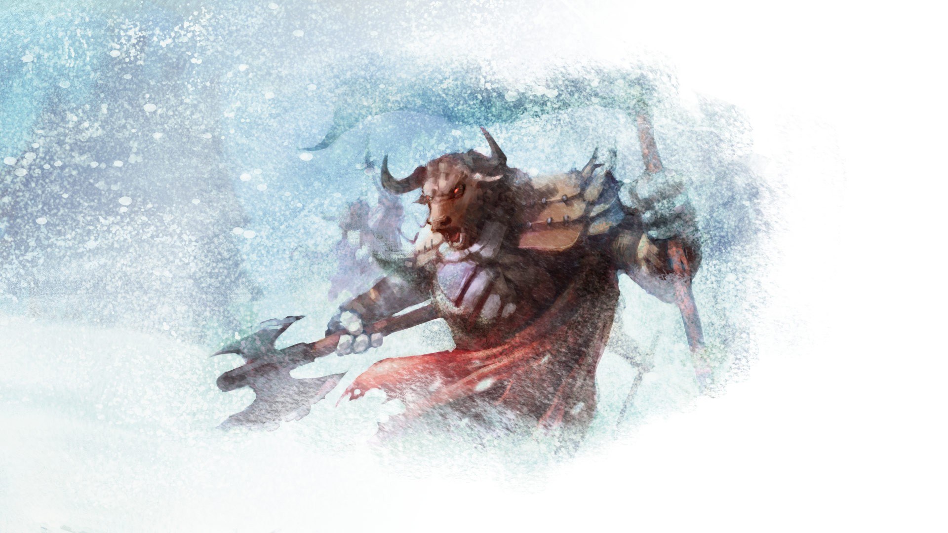 Bull-headed warrior in snowstorm